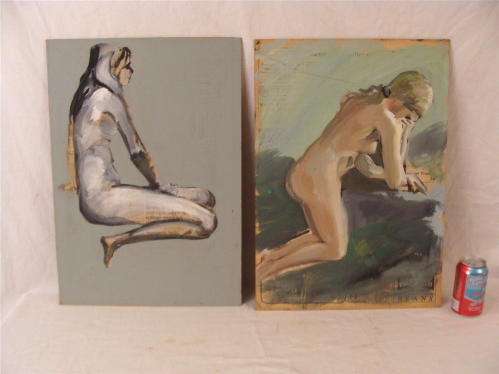 2 MCM John E Huszer Woman Portrait Gouache Paintings