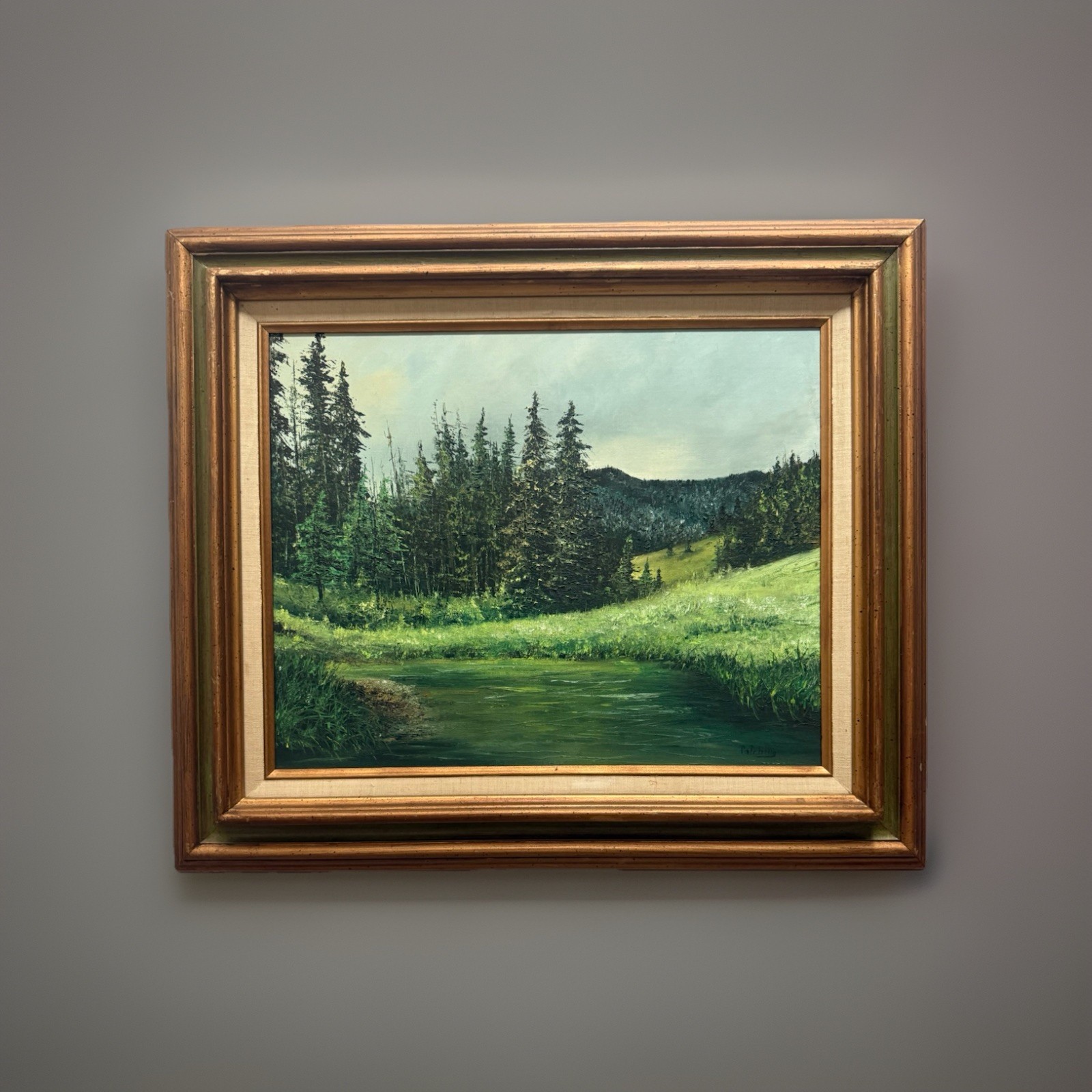 Original Signed Oil Painting Forest Meadow Stream Landscape Framed