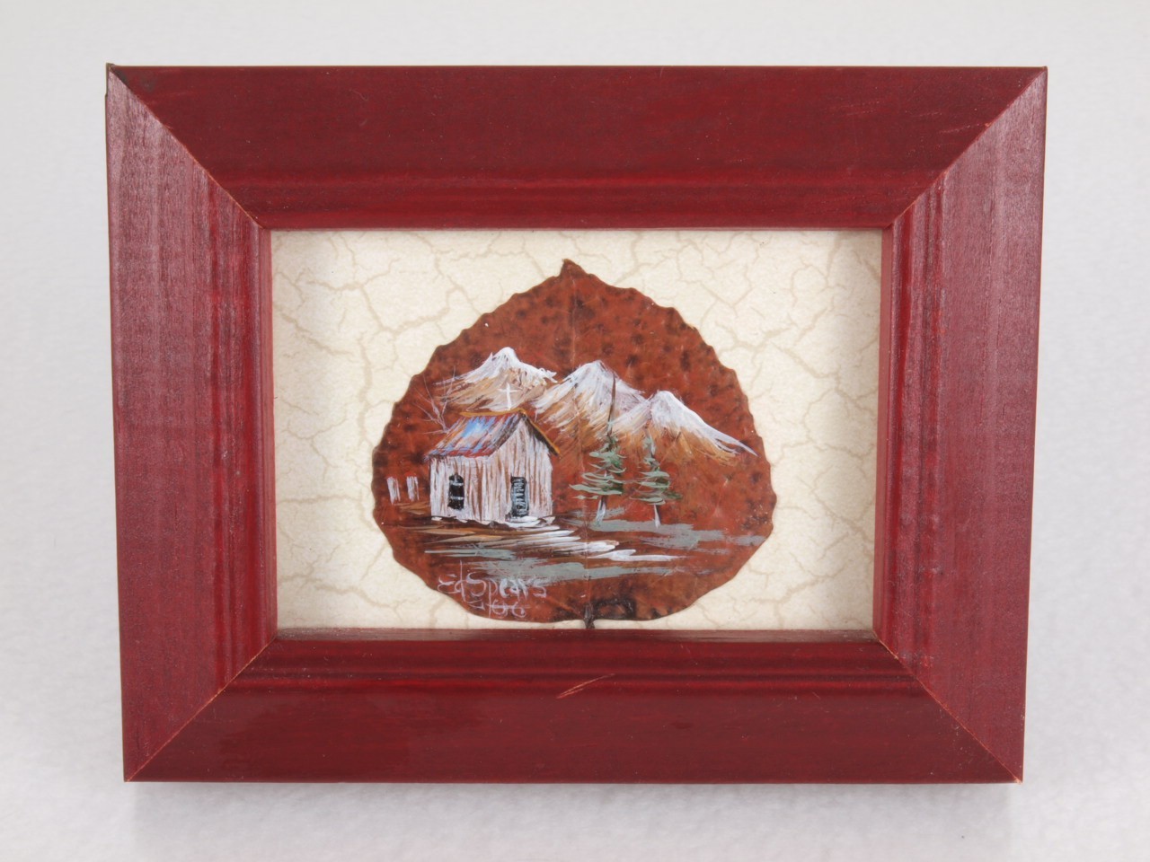 Painting on a Leaf Framed Art Edward Spears 4.75″ x 3.75″ Rustic Cabin Mountain