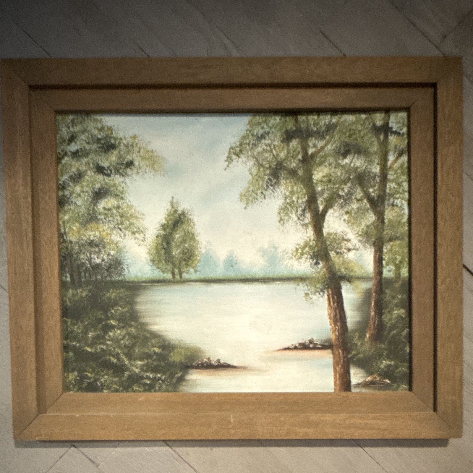 Realism Nature Landscape Lake & Trees Painting Single Piece Framed