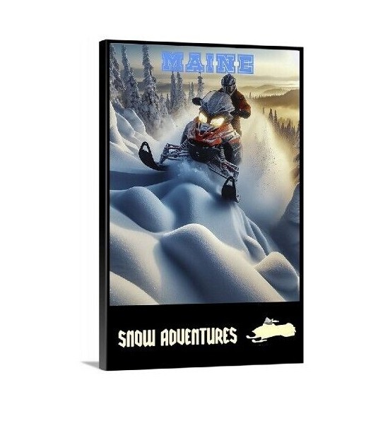 Maine Snowmobile Adventures Winter Sports Travel Poster and Canvas Wrap art