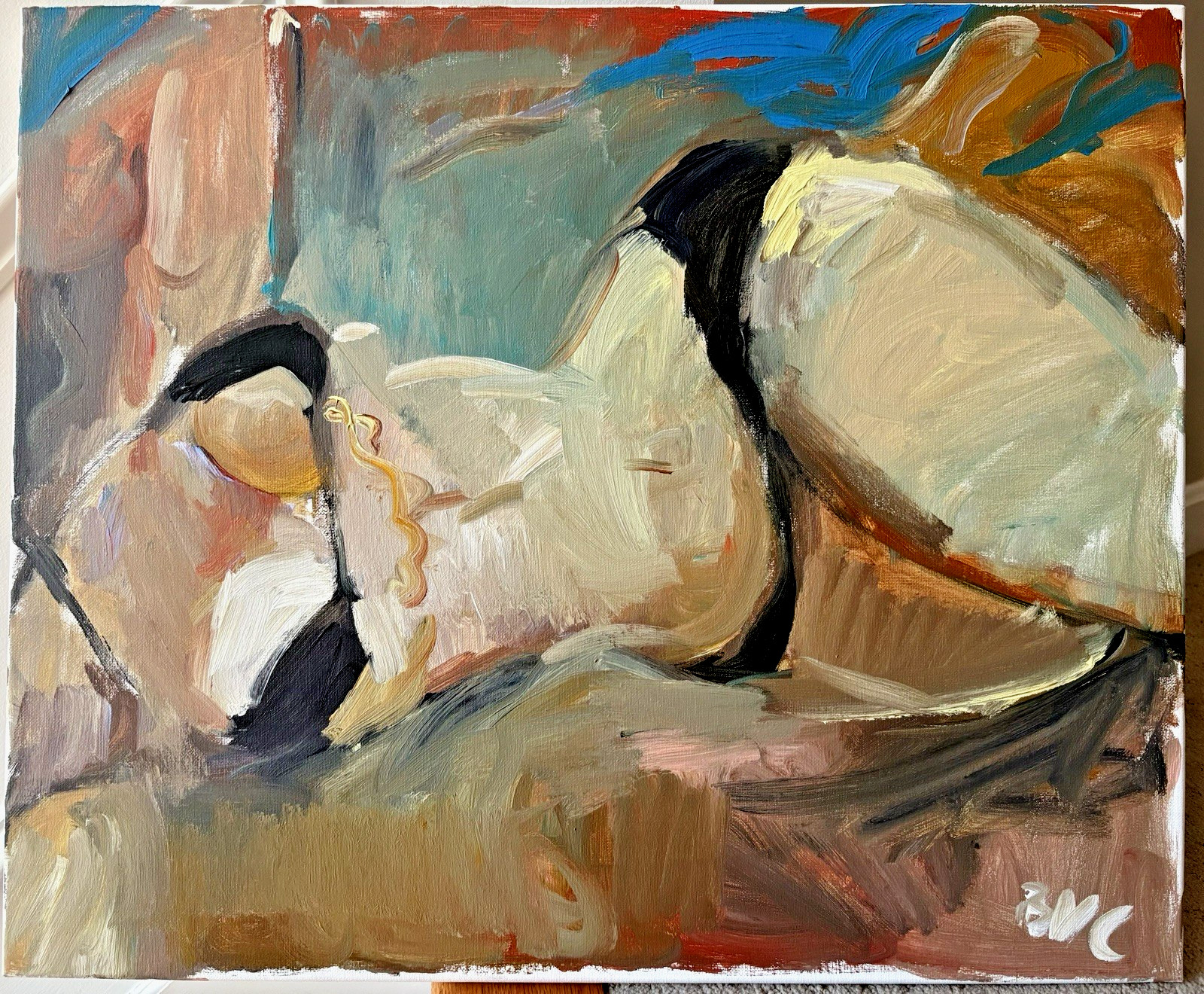 Figure Painting Woman Surrealist Interior Cubism 20”x24” Canvas Original Signed