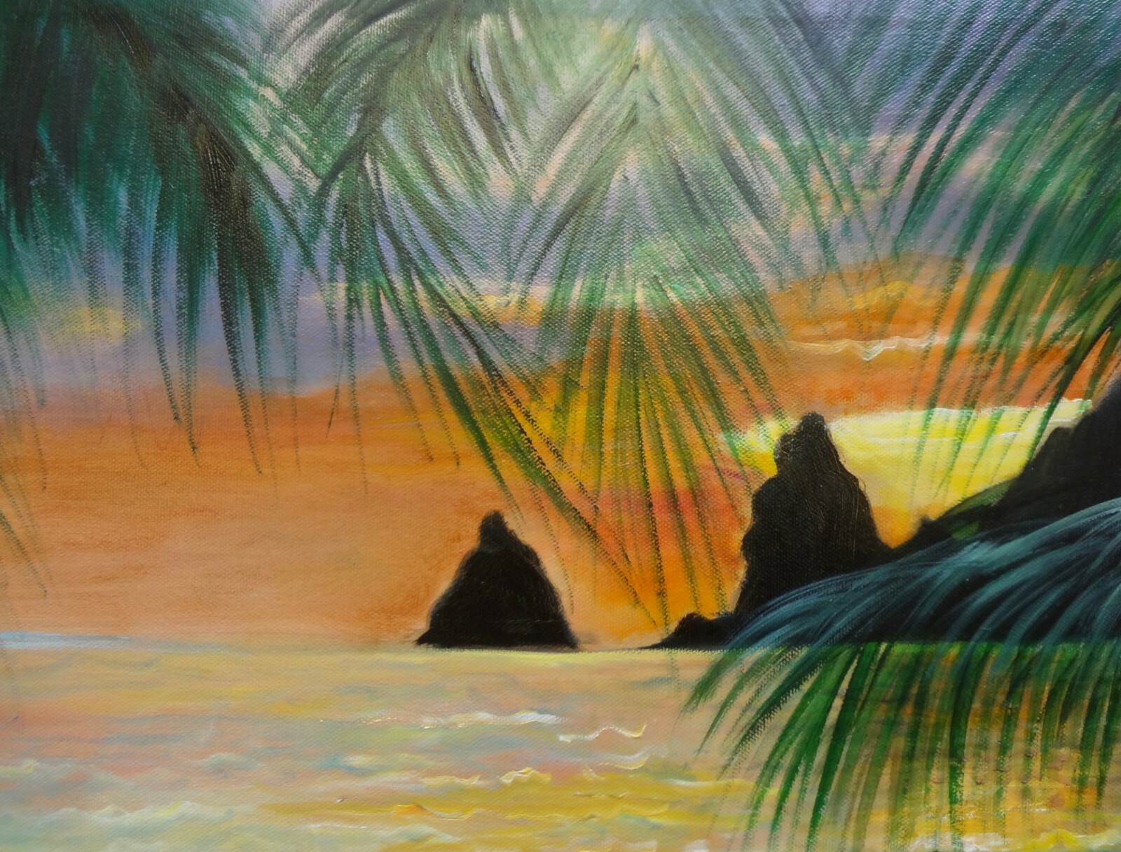 HAWAII ARTIST, «TROPICAL COASTLINE». ONE OF A KIND Original READY TO HANG