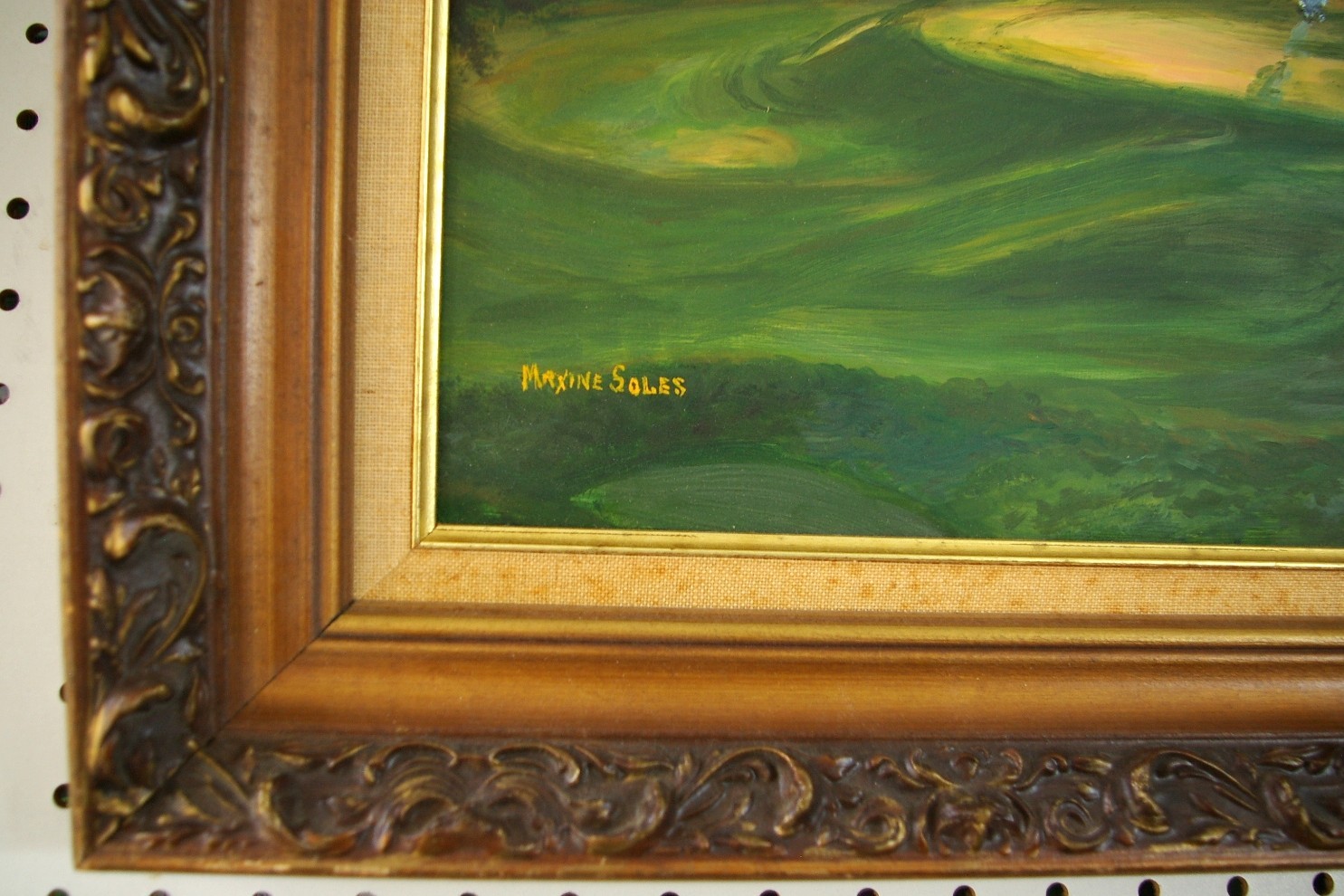 Golf Golfing Sunset Framed Florida Highwaymen Style Painting Signed 21.5 x 17.5″