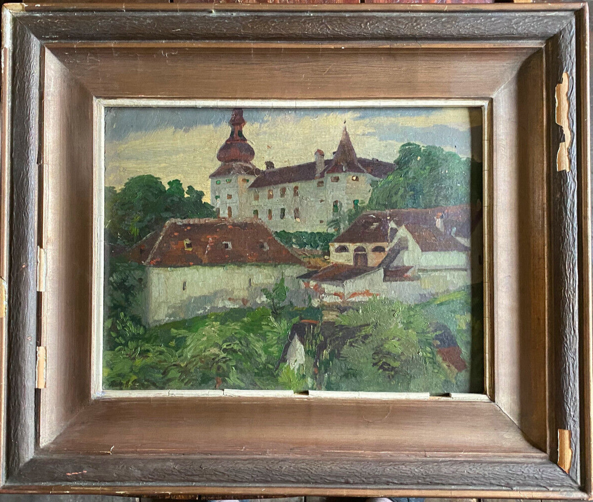 Oil painting Castle Dobersberg on Thaya, Waldviertel Lower Austria antique