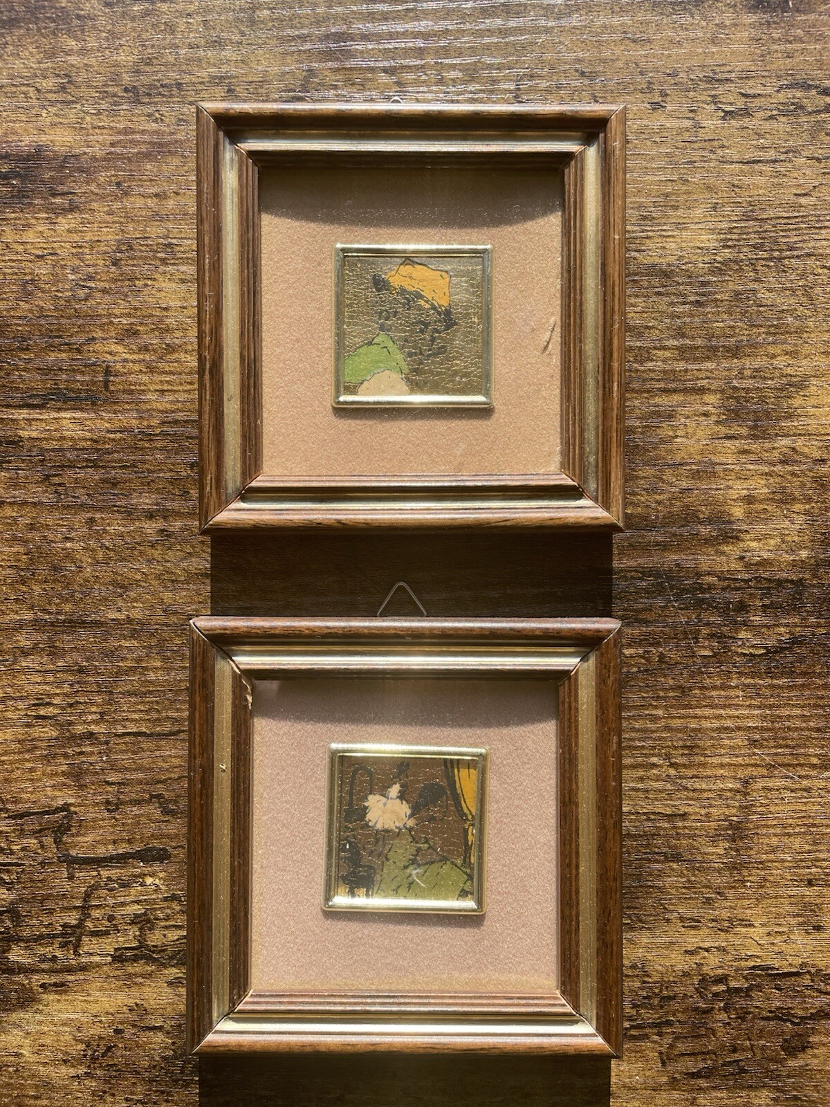 2 Gold Leaf Hand Painted Pictures Small Framed 23 kt. Set of Two