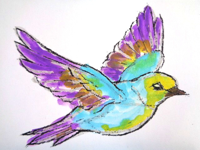 ACEO Colorful FLYING BIRD Painting Art