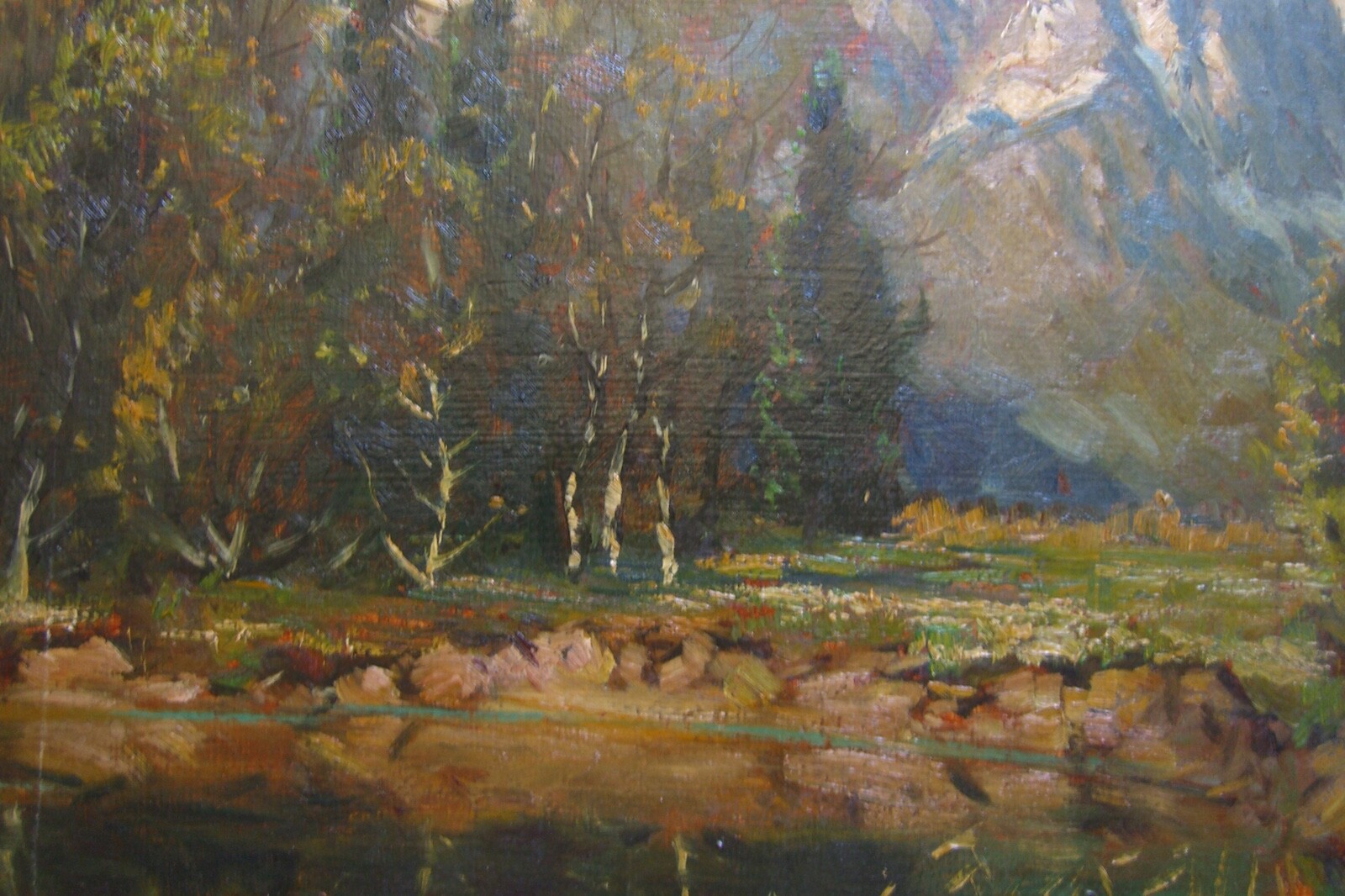 Oil Painting° Autumn Landscape Birch Mountains Lake Mountain° Impressionism