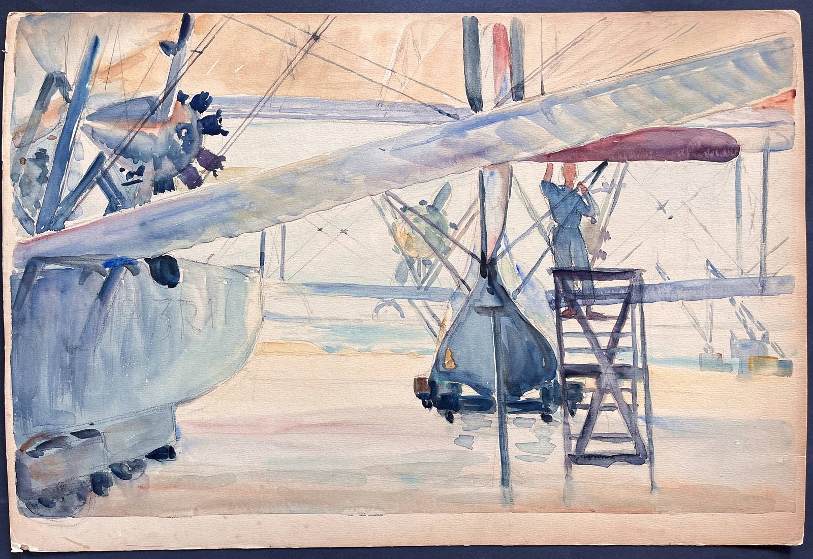 Latham aviation plane flying boat aviation watercolour drawing design Nivard 1927