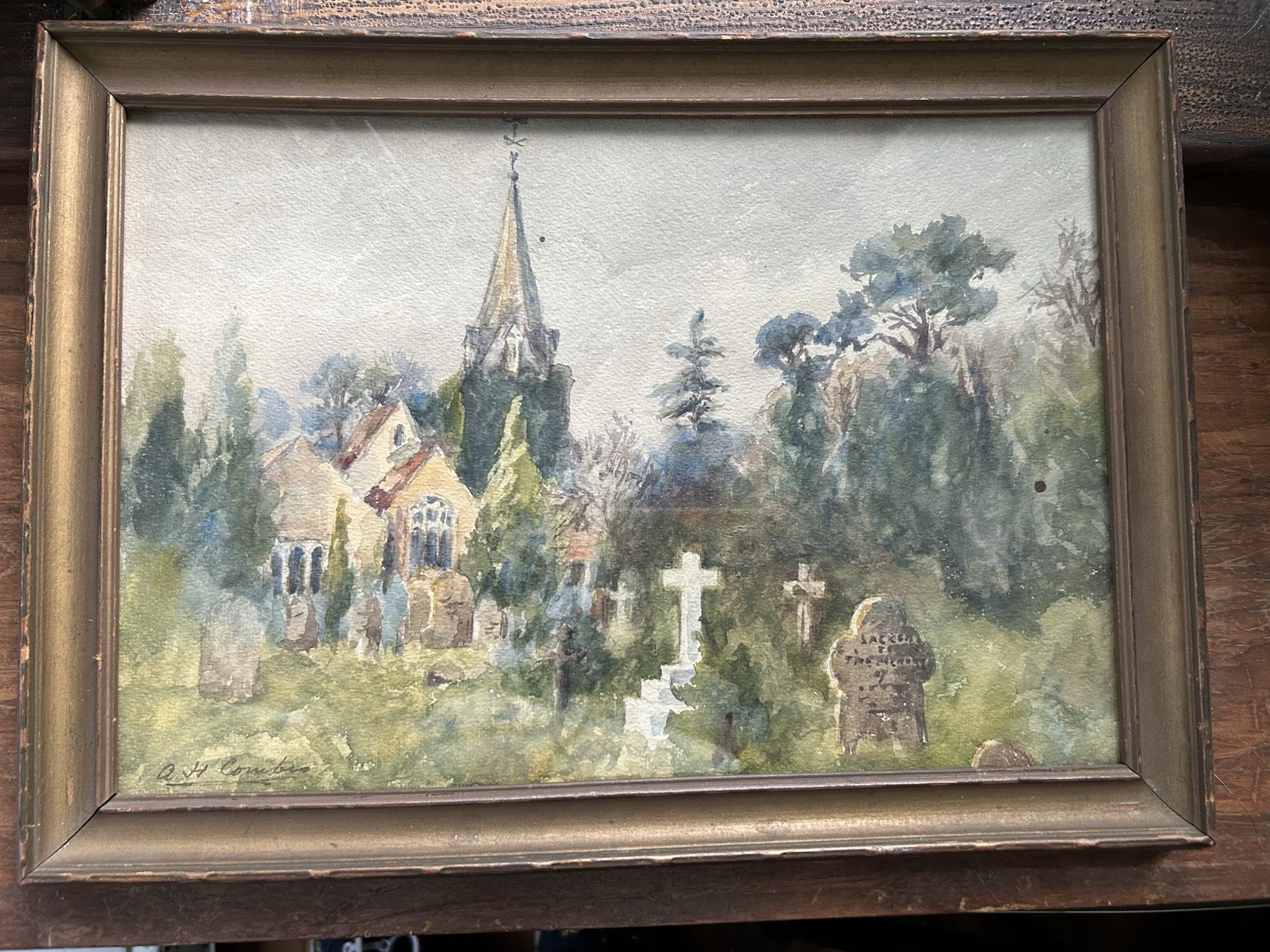 19th Cent. Original w/c Painting Graveyard Australian Artist A. H. Combes NSW