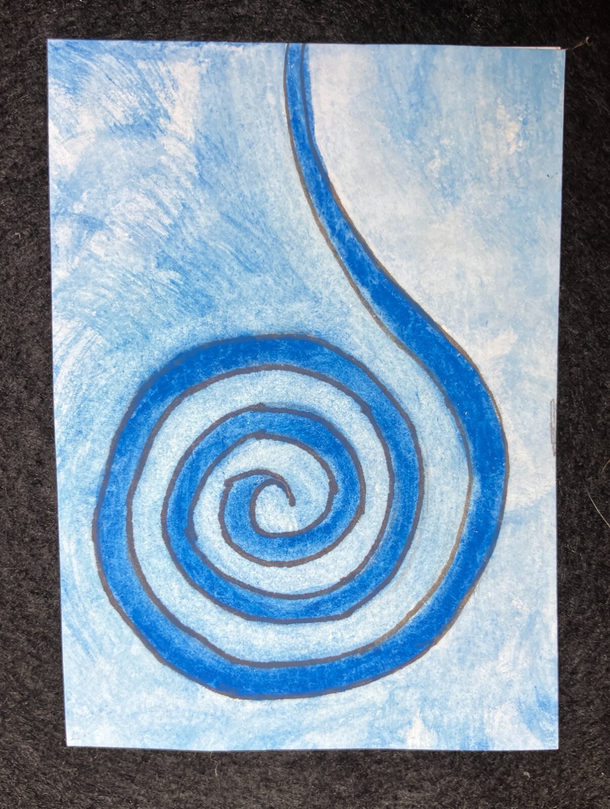 ACEO Art Card Original Painting Watercolors Blue Spiral Outsider Storm COA
