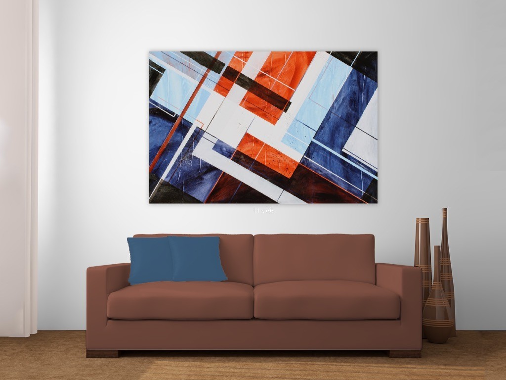 ShawNshawN Original HUGE Painting on Canvas Geometric Abstract Blue Red Art