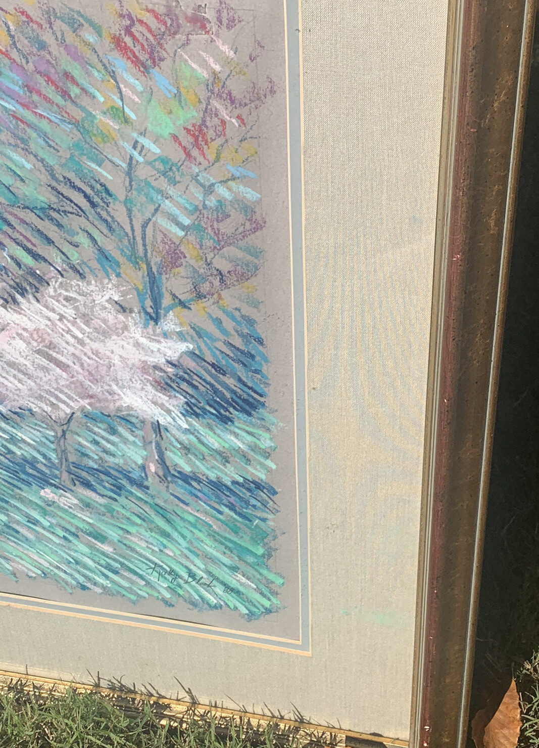 Kathy Black ‘88 Trees Dappled Light Landscape Pastel Framed Mat 24.25”T 28.25”W