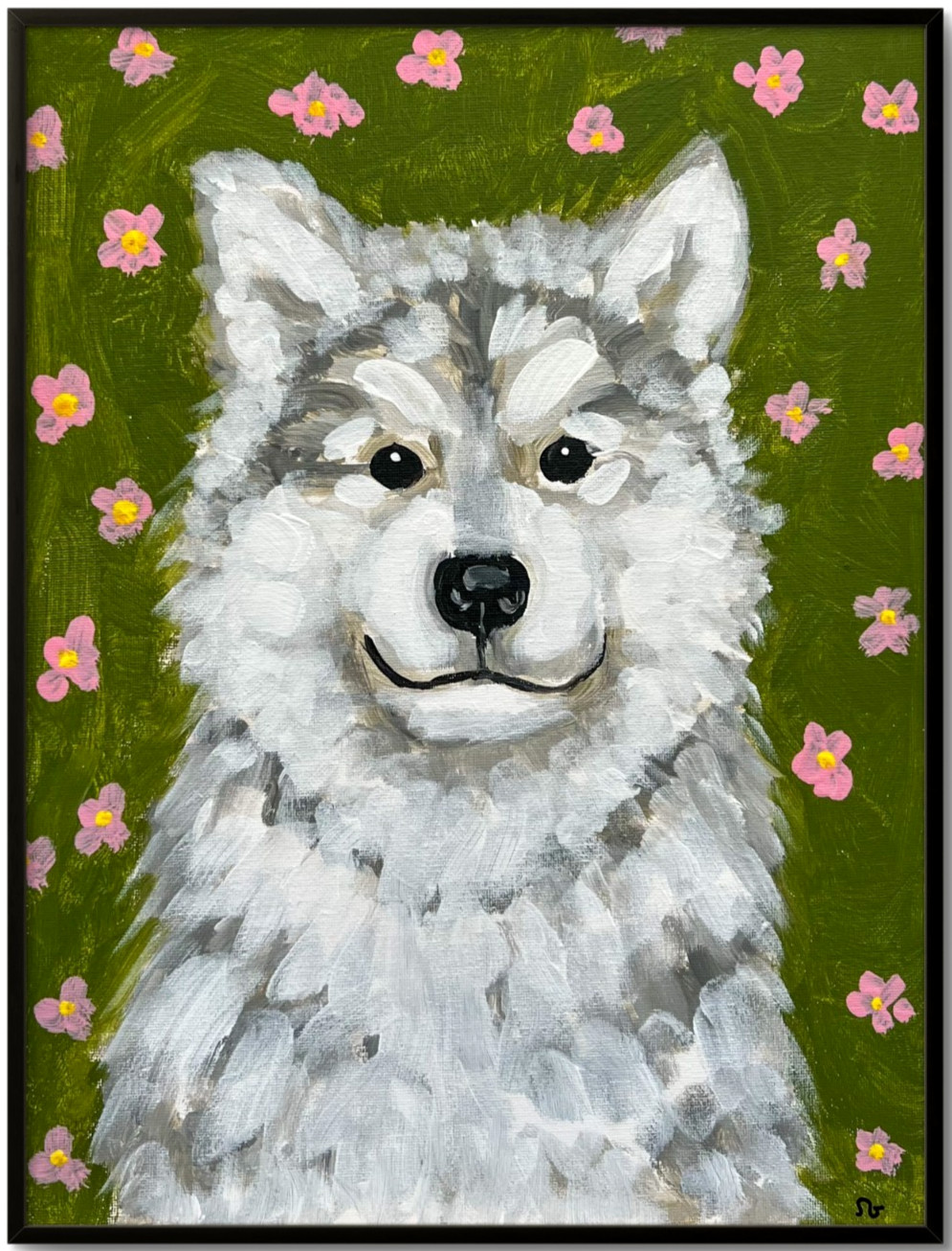 Alaskan Malamute Original Acrylic Painting Pet Portrait Art 12×16 Sienna Gold