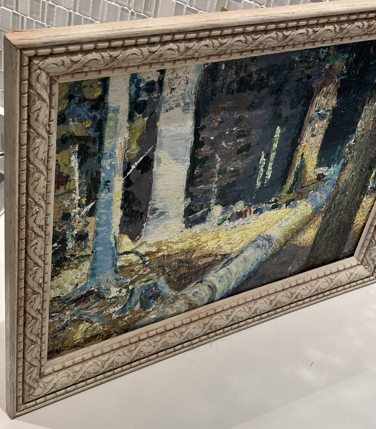 Original Signed Rustic Woodland Framed Painting, Anne Mike, Vintage Art Decor