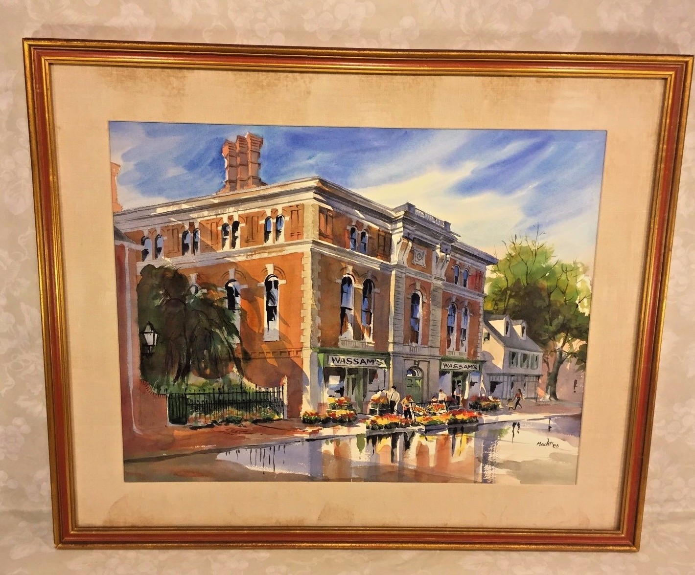 Vtg Pat Macht Watercolor of Street Scene 1986 3rd Place Philadelphia Sketch Club