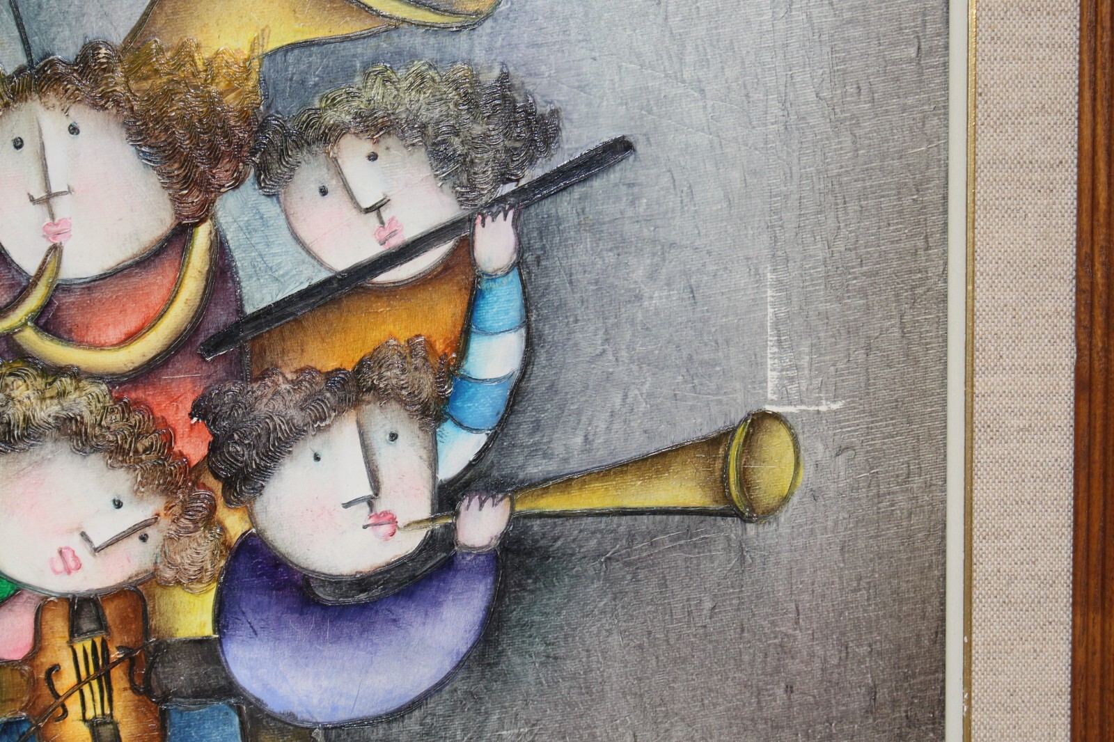 Joyce Roybal Oil Canvas Art Signed Framed Musicians Hot Air Balloon Whimsical NY