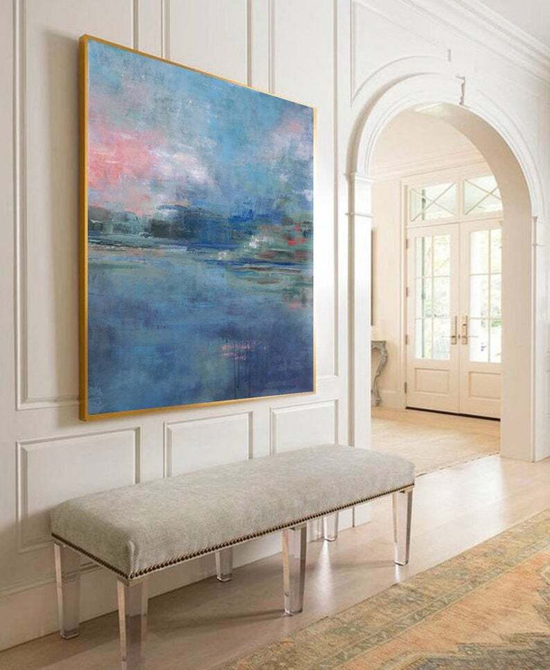 Blue Wall Art Ocean Landscape Painting Large Sea Canvas Art Painting Dining