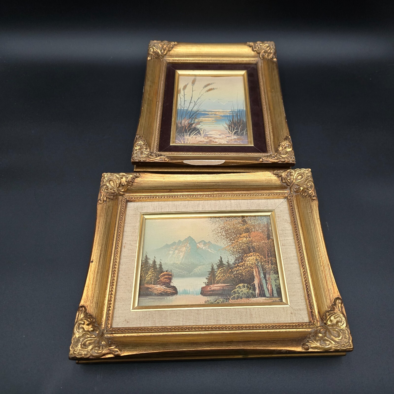 Original Art Landscape Painting Gold Framed Pictures 11×9 set of 2 Unsigned