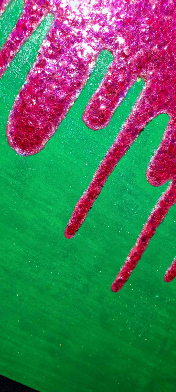 Blacklight Glow In The Dark Glitter Painting On Canvas Green WithFushia Glitter