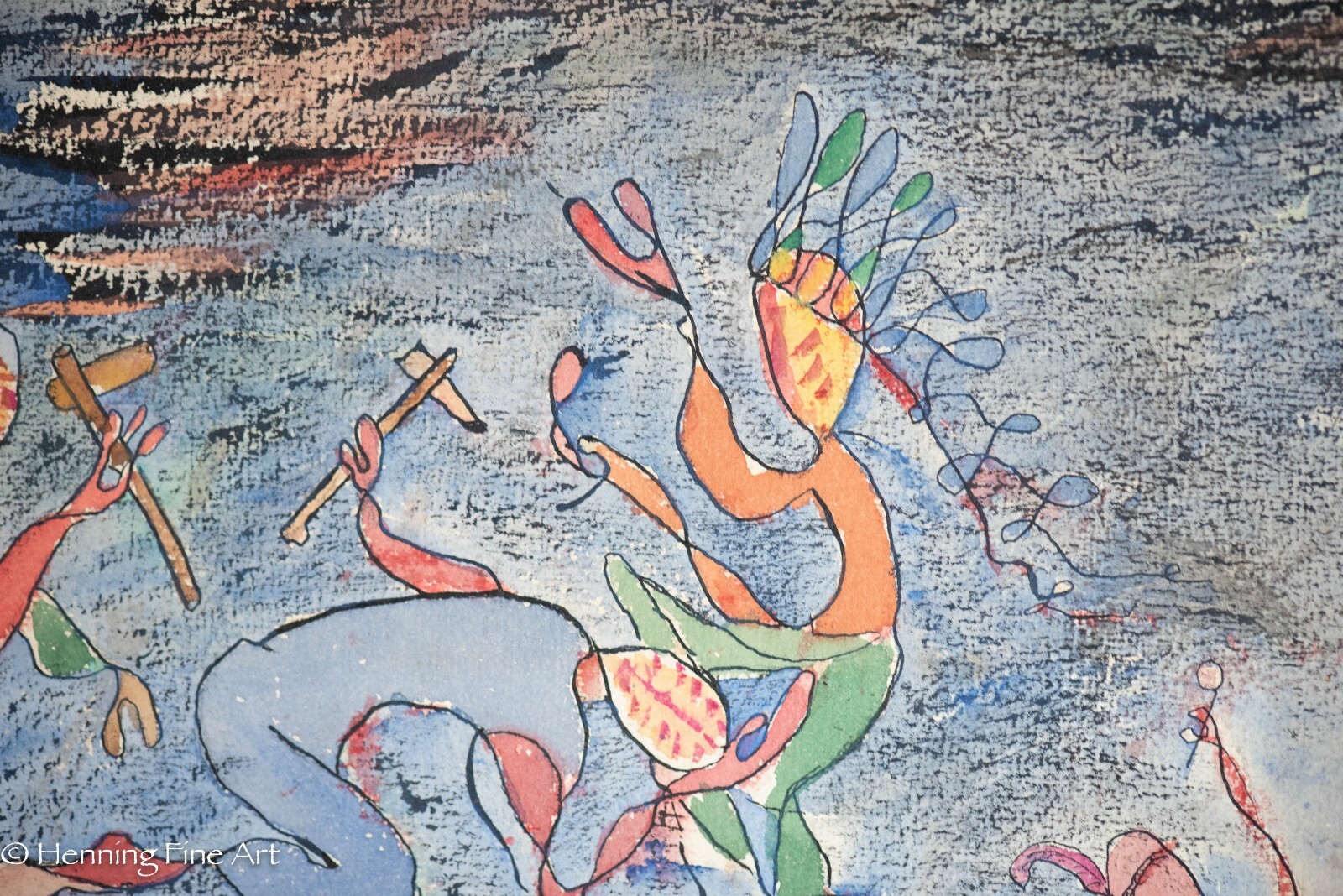 Vintage Carl Shaffer Impressionist Painting Native American Dance WPA 34