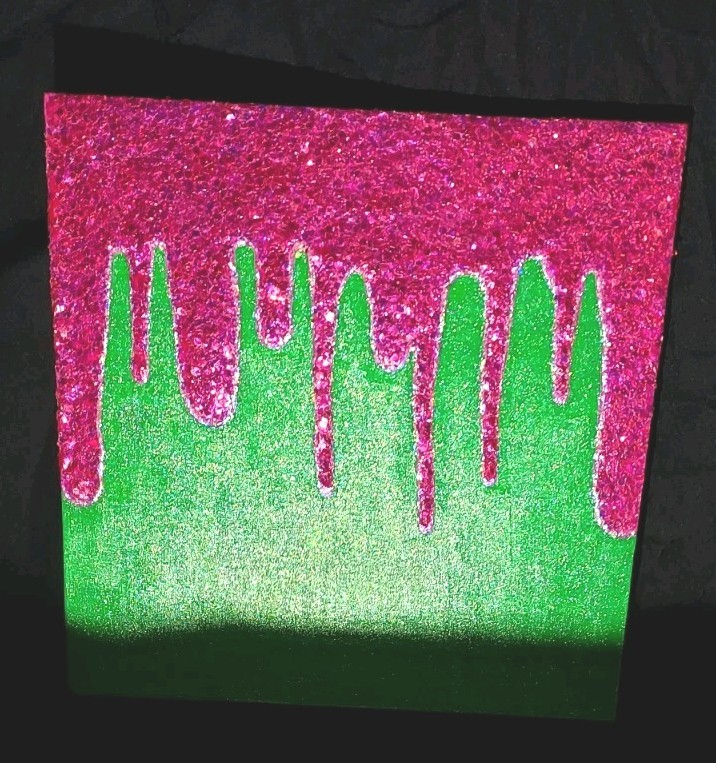 Blacklight Glow In The Dark Glitter Painting On Canvas Green WithFushia Glitter