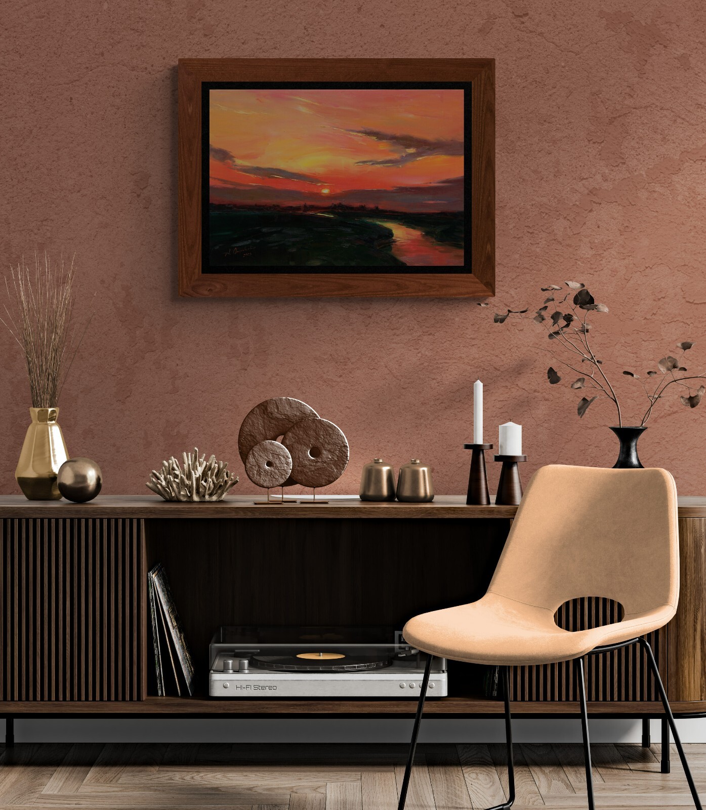 Sunset river painting IMPRESSIONISM original art Oil on canvas by A Onipchenko