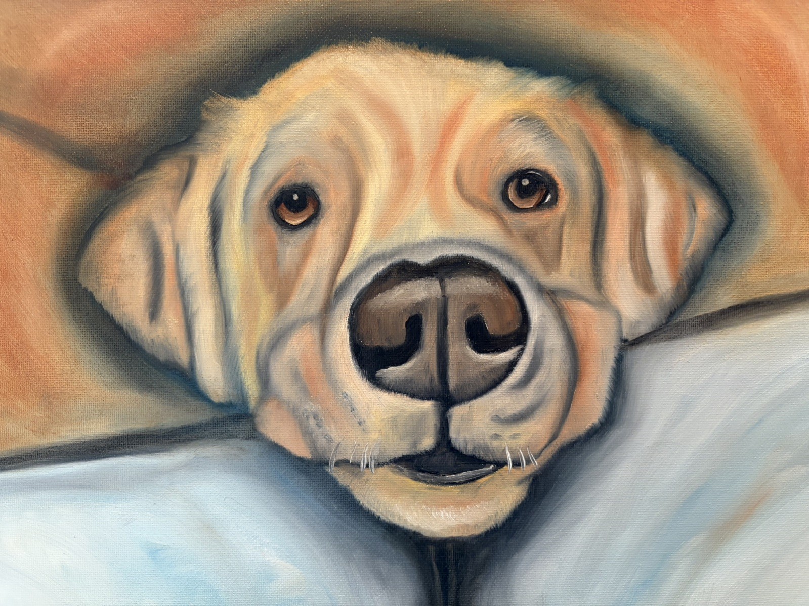 Original oil painting 11 x 14 inches handsome yellow Labrador retriever dog