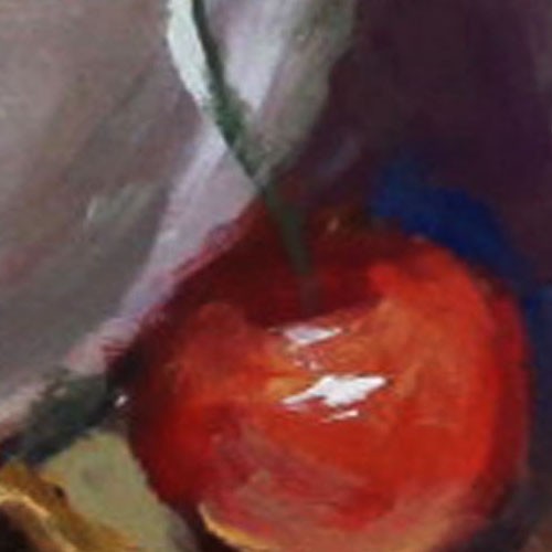 RED CHERRIES still life Oil painting UKRAINE 8X8