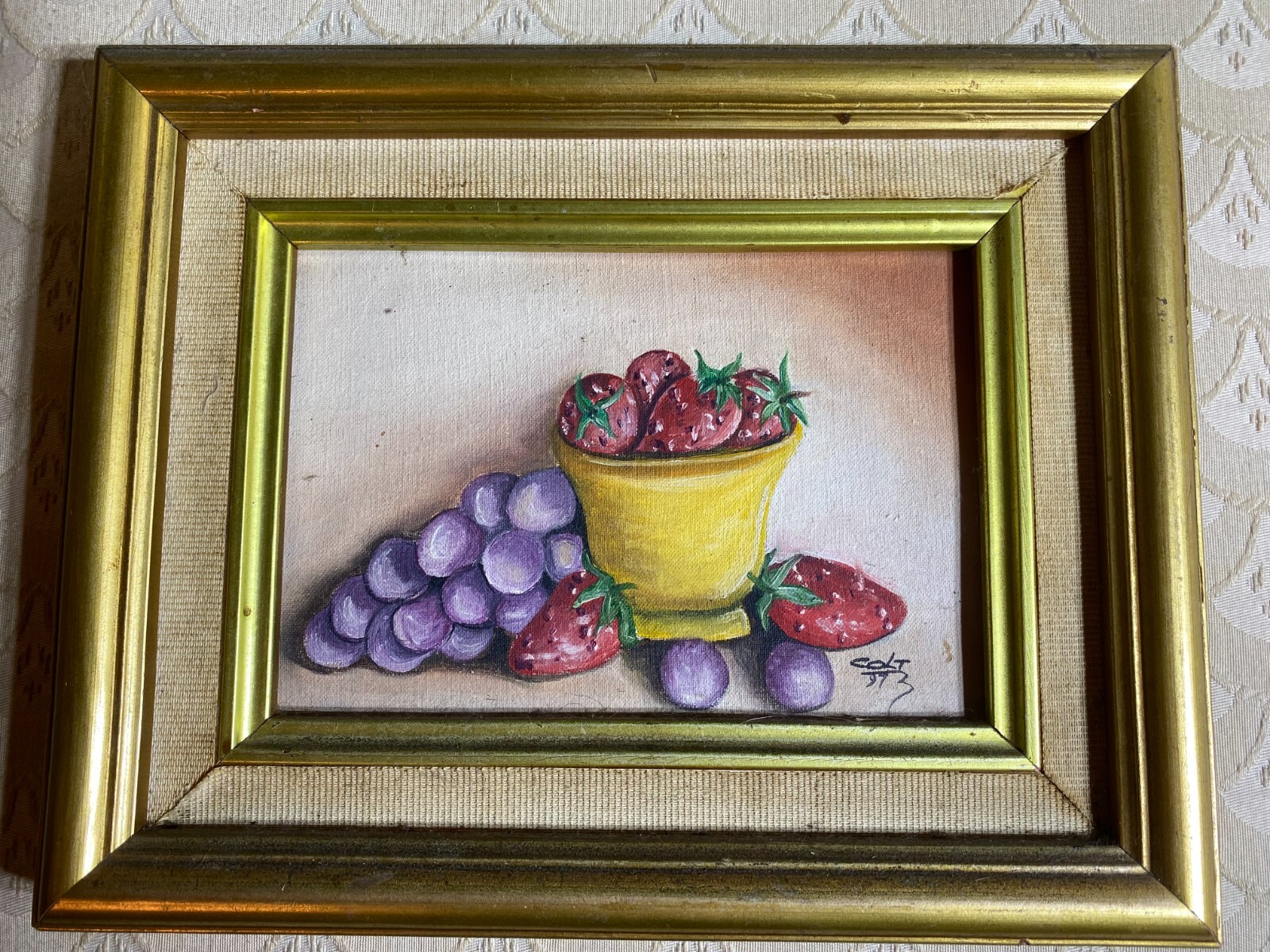 Small Colt 1997 «Still Life With Fruits Scene» Oil Painting – Signed And Framed
