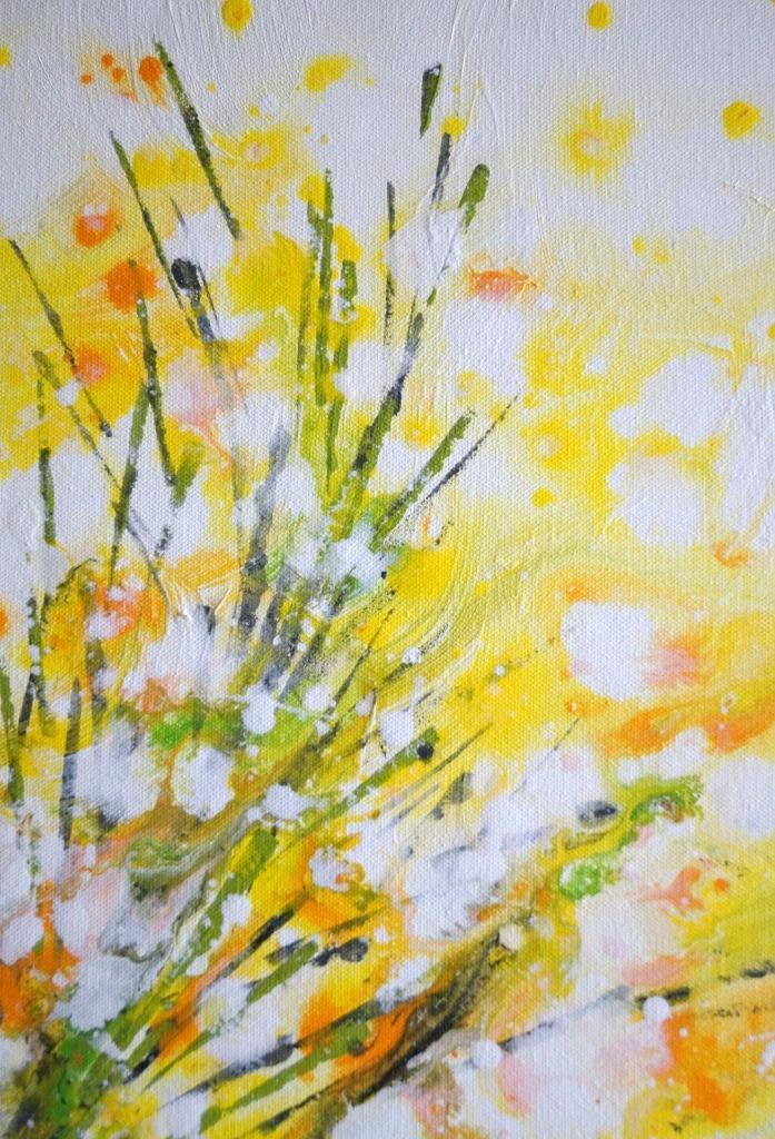 Forsythia Bloom Painting 24×36 Original Yellow White Floral Canvas Spring Wall
