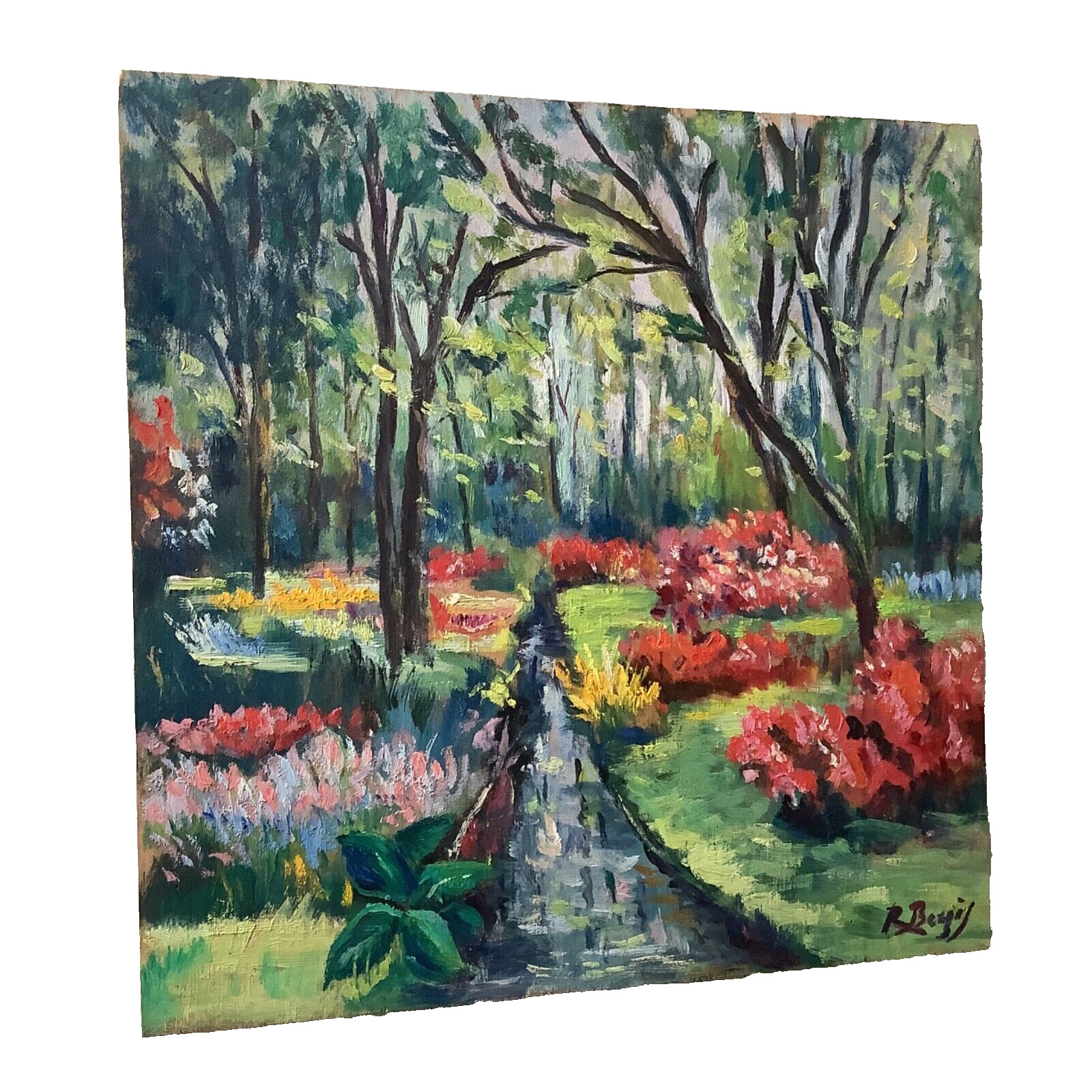 French PostImpressionist Landscape Garden Keukenhof Flowers Tulips Oil Painting