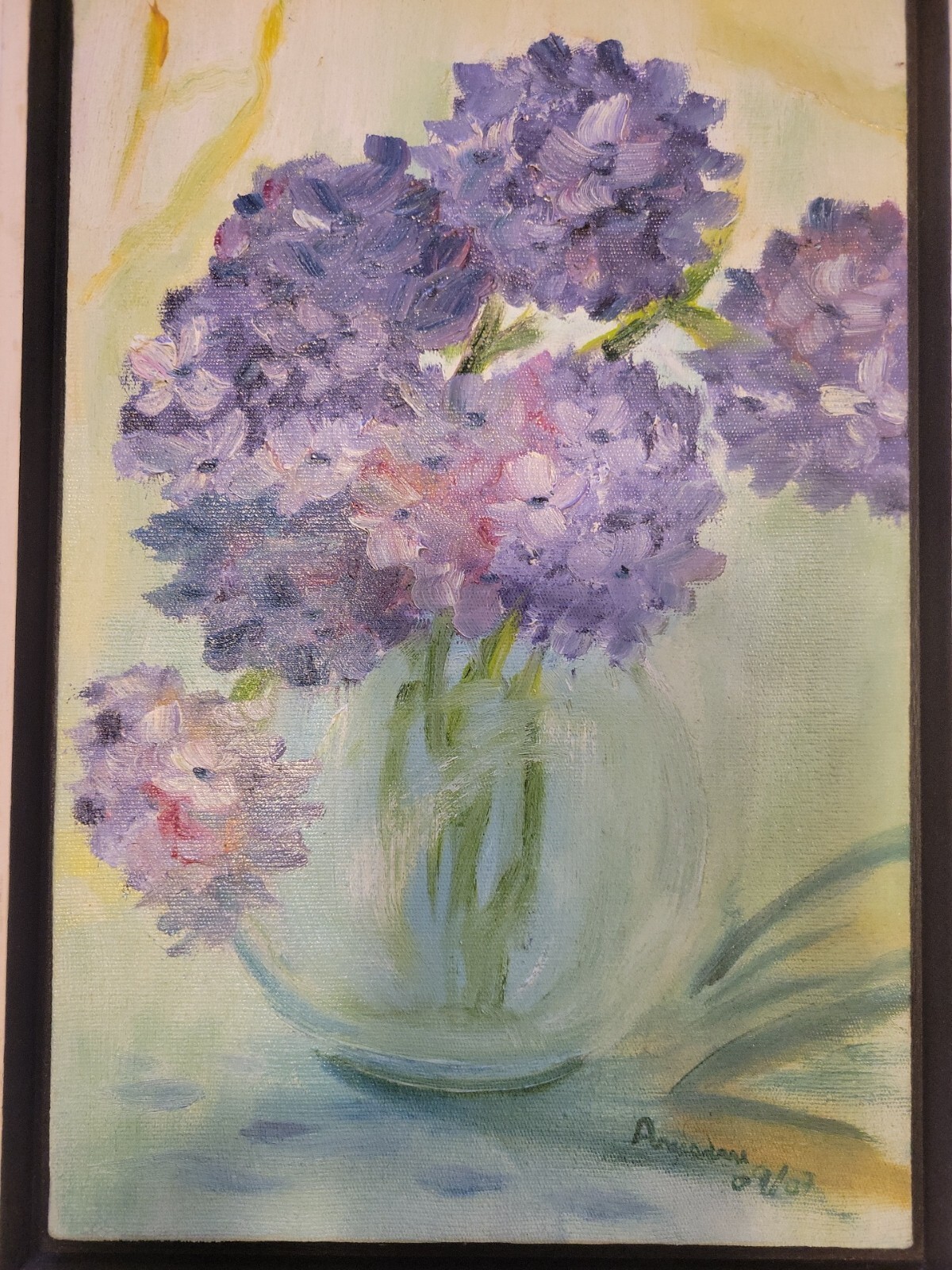 Hydrangeas Original Painting Acrylic On Canvas Floating Frame 13×9