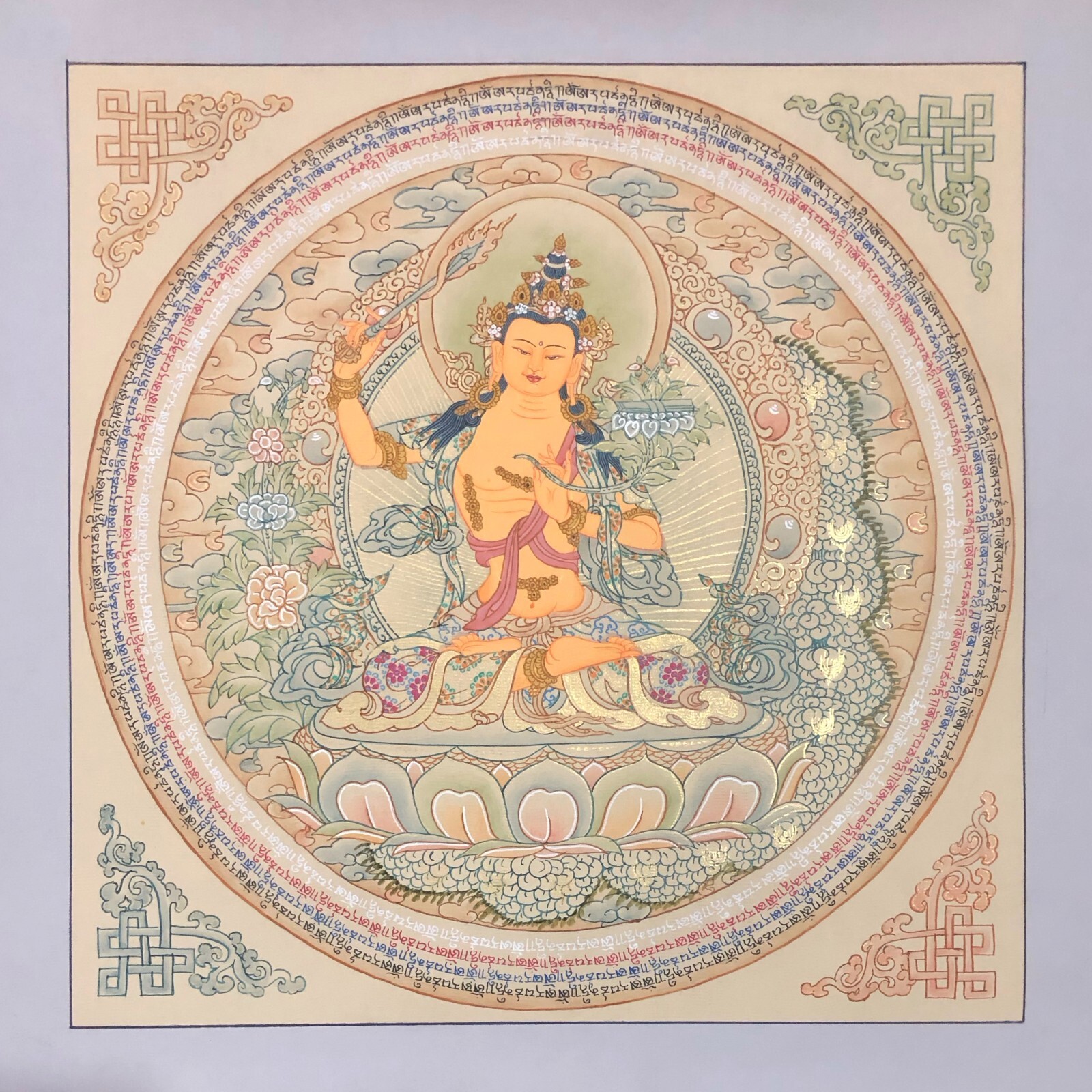 Top Quality 45x45cm Manjushree Mantra Mandala, Bodhisattva of Wisdom