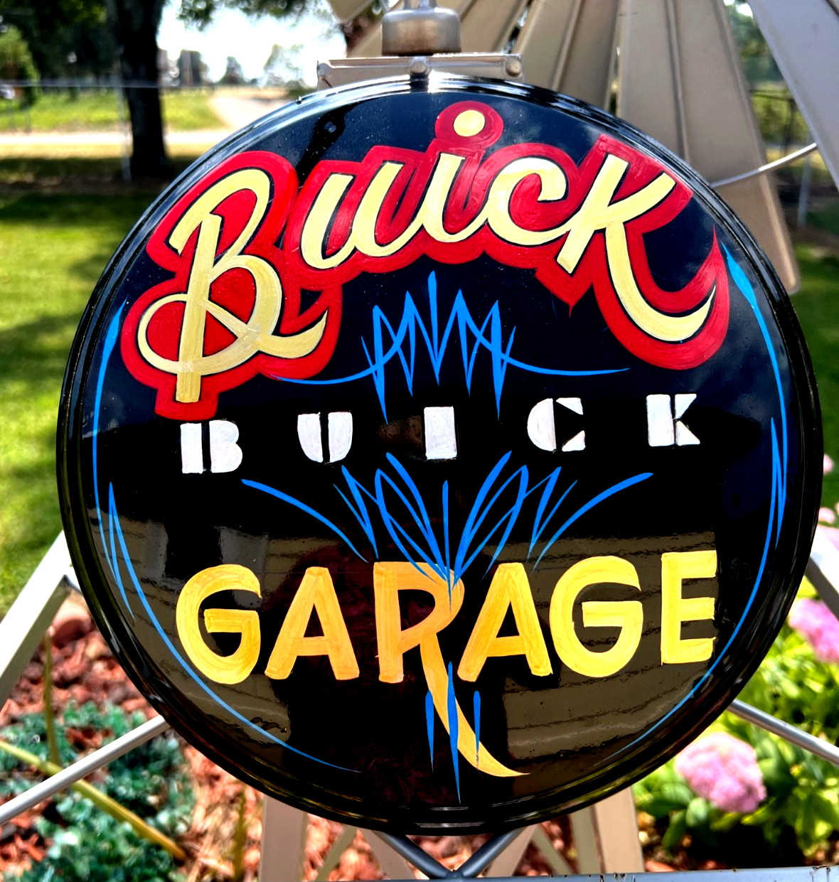 Vintage 50’S BUICK SIGN pinstriped Hub cap Hubcap Wall Decor Garage Mancave Art