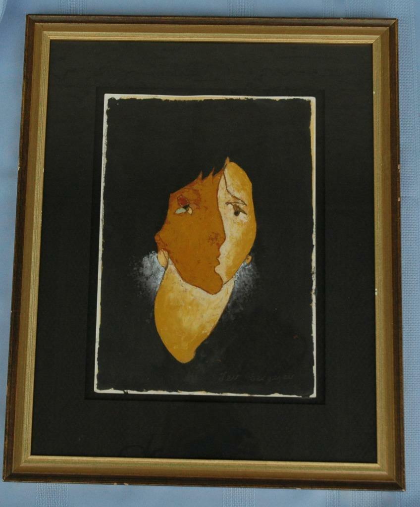 Beautiful Interesting Modern Abstract Gouache of A Woman’s Face by Lev Sergejev