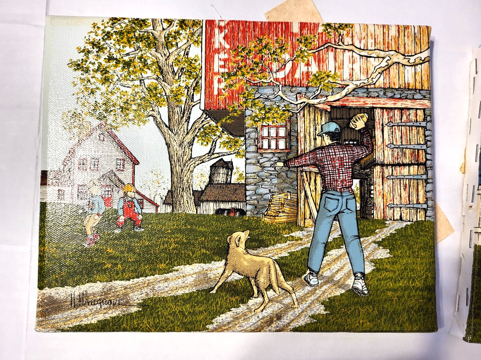 H Hargrove Painting Football With Dad and Sandlot Baseball 8×10 Canvas and Frame