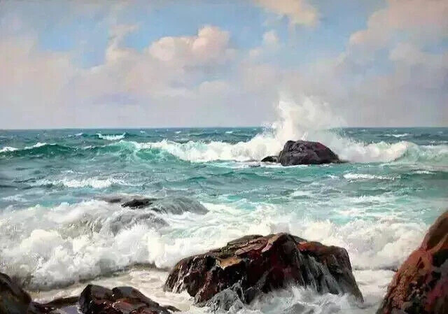 ZWOP02 100% hand-painted modern Sea Wave Seascape oil painting on Canvas
