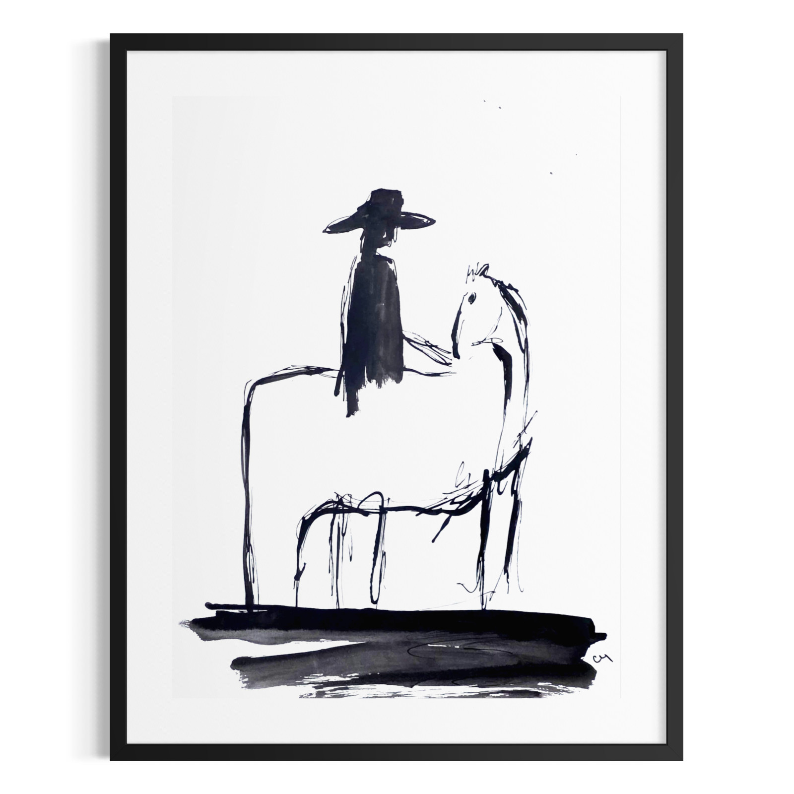 Original Minimalist 9×12 Acrylic Southwest Painting Black White Paper Signed Art