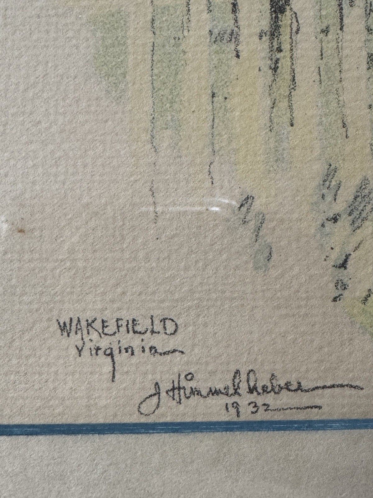 1932 Drawing Birthplace George Washington «Wakefield House» , Virginia. Signed
