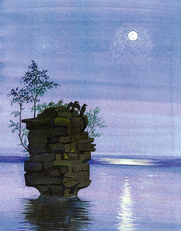 11×14 PRINT OF PAINTING RYTA SEASCAPE OCEAN ART CROW Halloween Moon landscape
