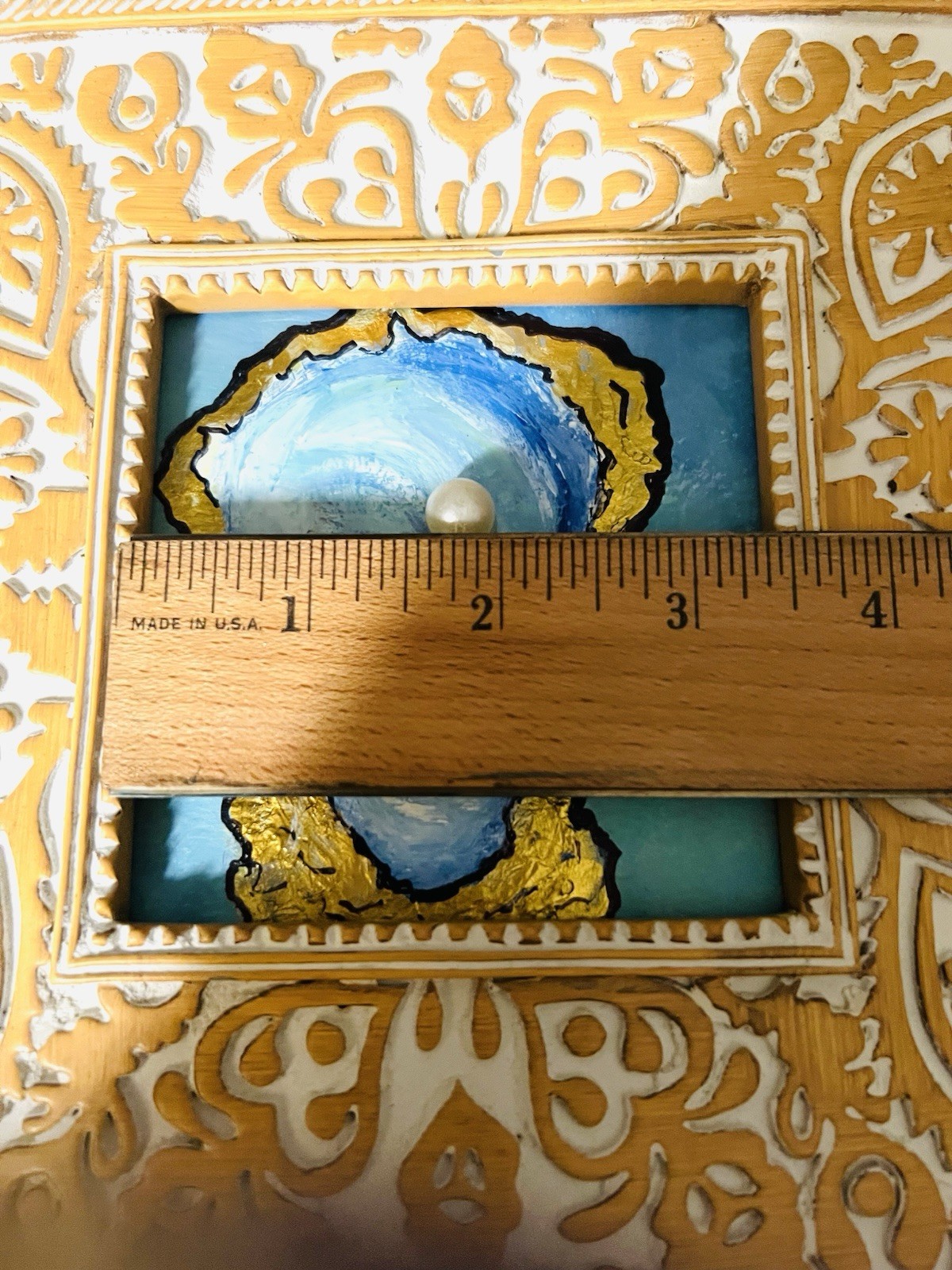 Original Oil Painting Oyster Shell With a Pearl, Presented In a Frame. 
