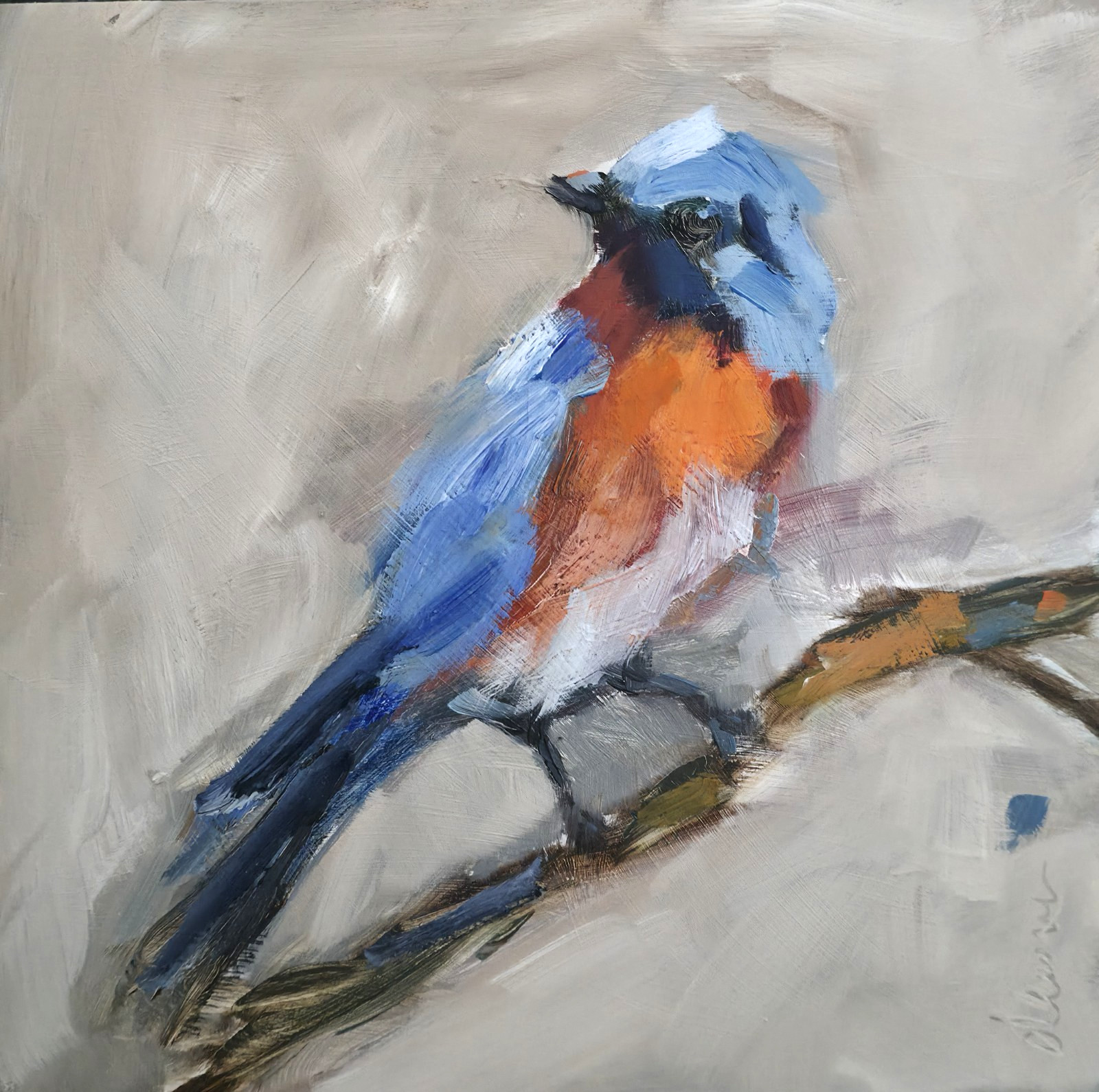 BLUE BIRD Fine Art Original Oil Painting 10×10 inches