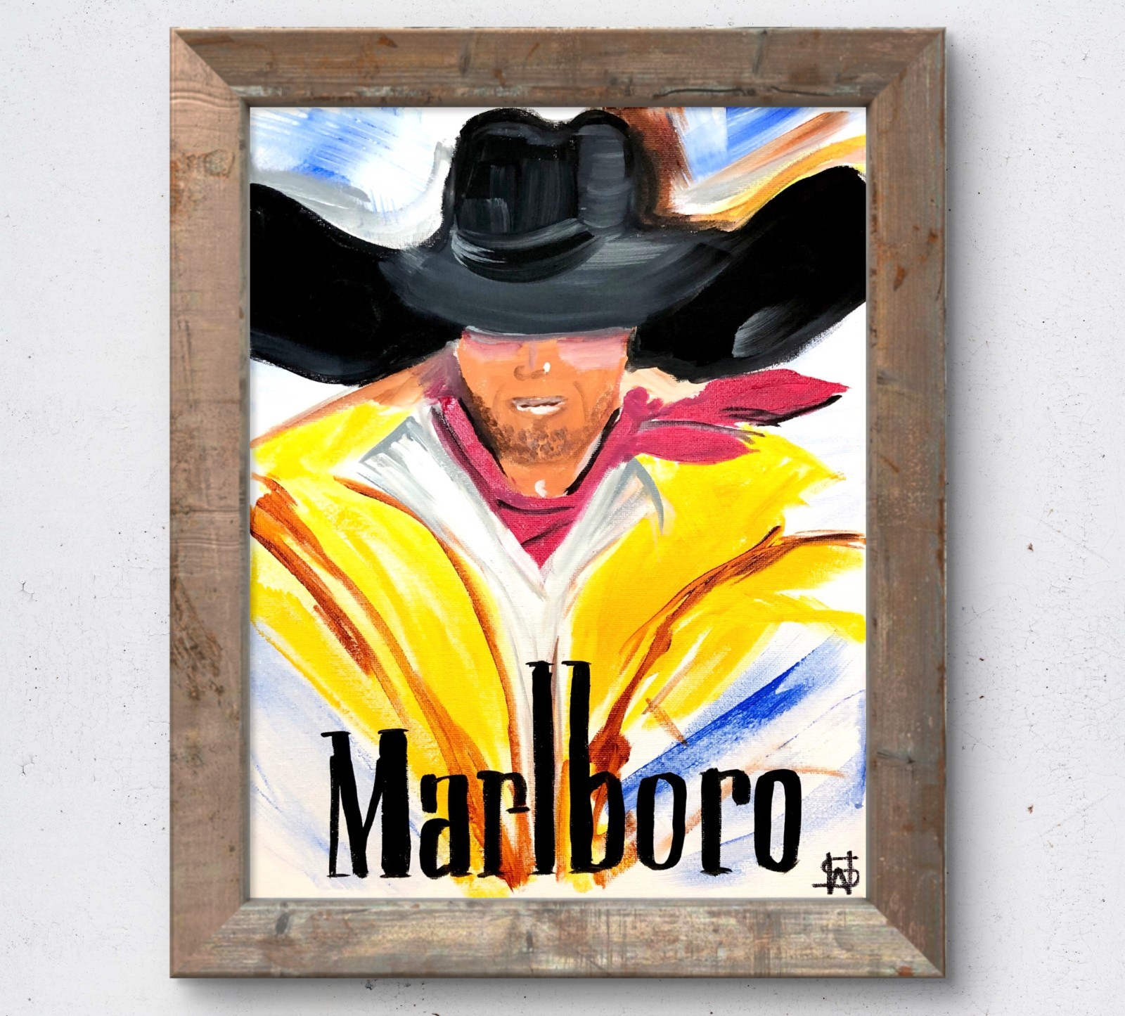 WS original western cowboy hand painted 14X11 canvas abstract modern wall art