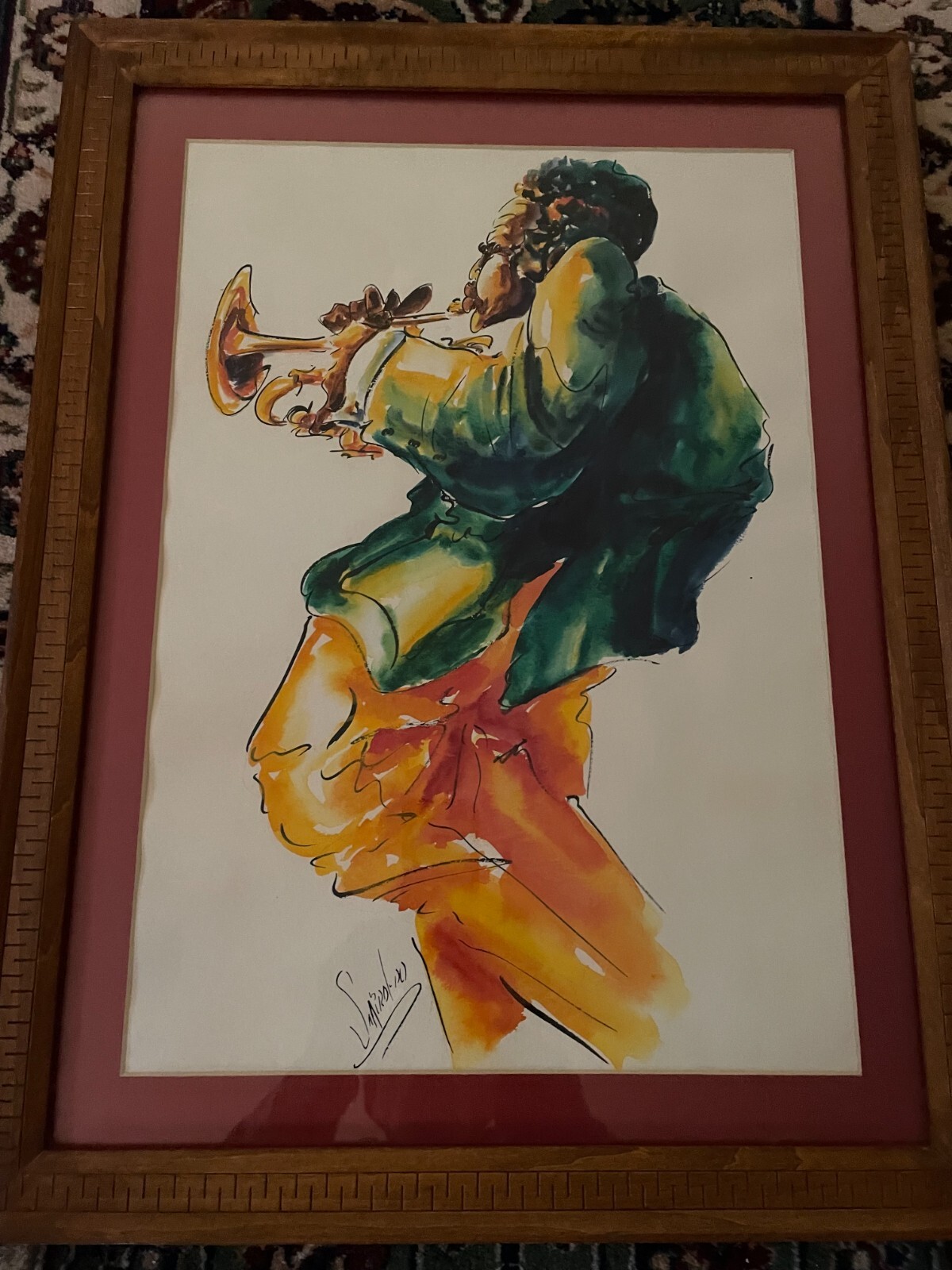 MICHAEL SMIROLDO Signed/Original WATERCOLOR Painting «Woman Jazz/Trumpet Player»