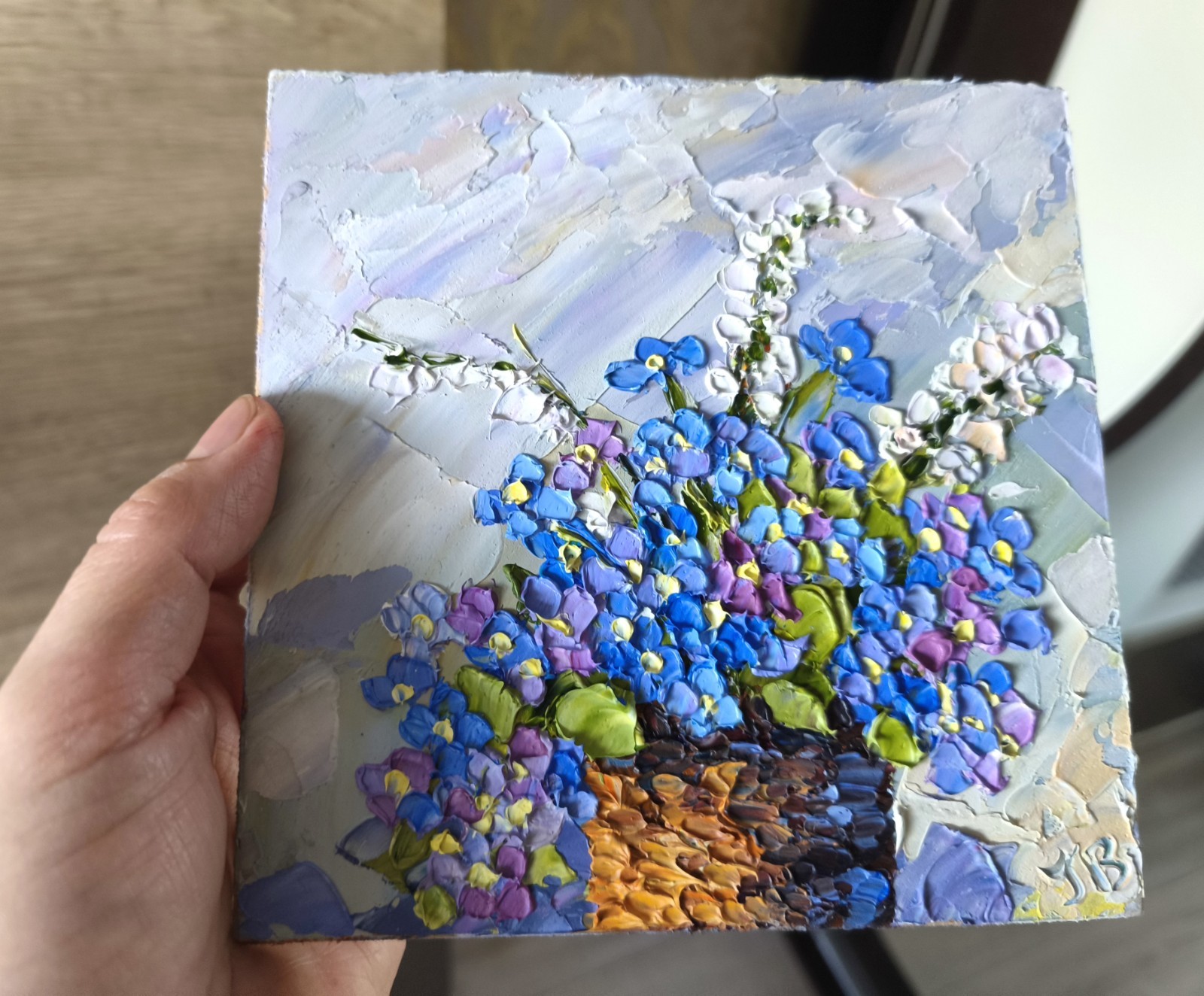 Forget‑Me‑Not Oil Painting Original on Panel 6×6 in Floral Art Signed Artwork