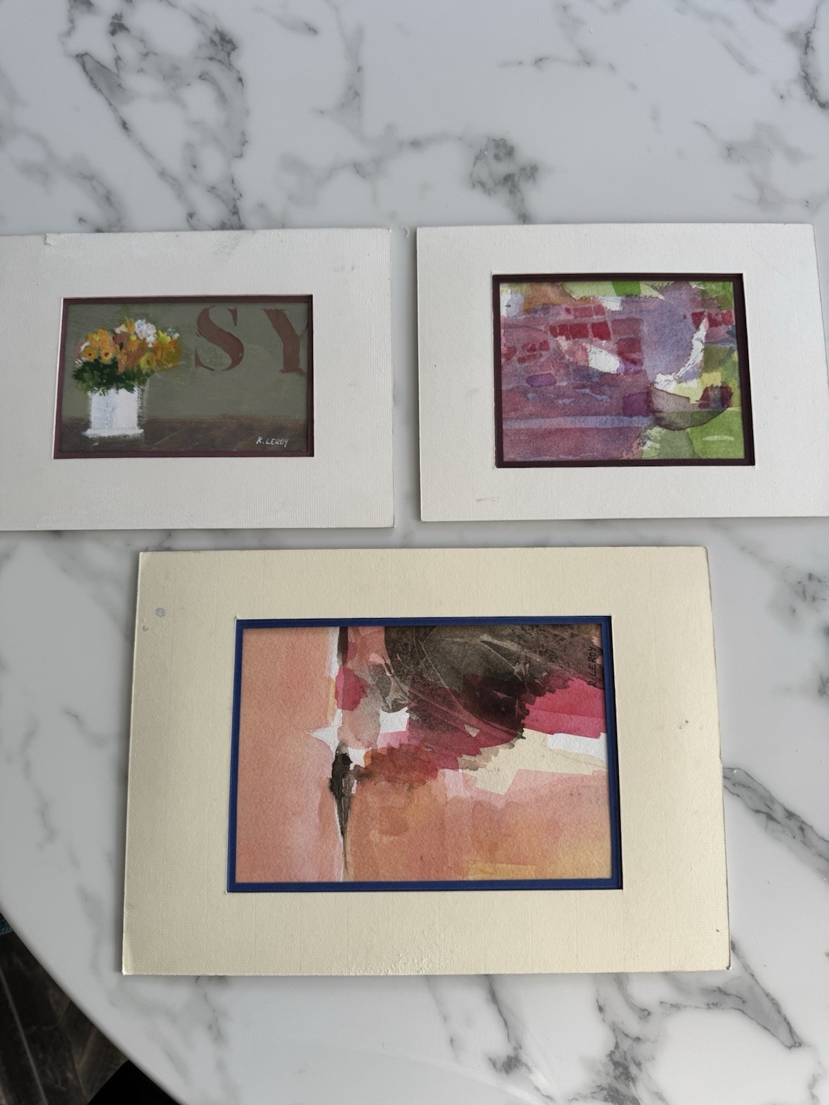 R. Leroy – French artist 1931 Pastel and watercolor on both sides. 3 pieces