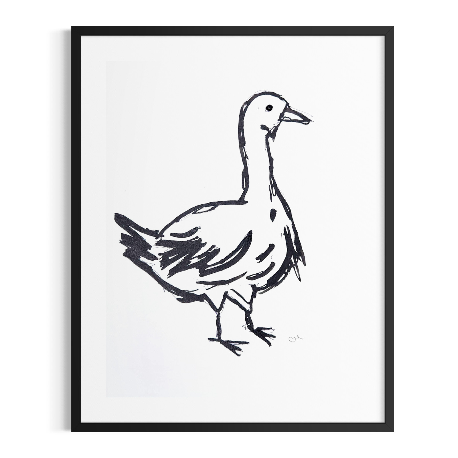 Original Abstract 9×12 Duck Acrylic Ink Painting Paper Black White Signed Art