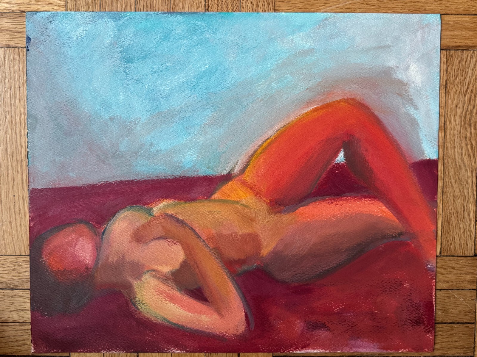 Vintage 1980s Abstract Acrylic Relaxed Figure Study on Paper Hillary Blass 15×18