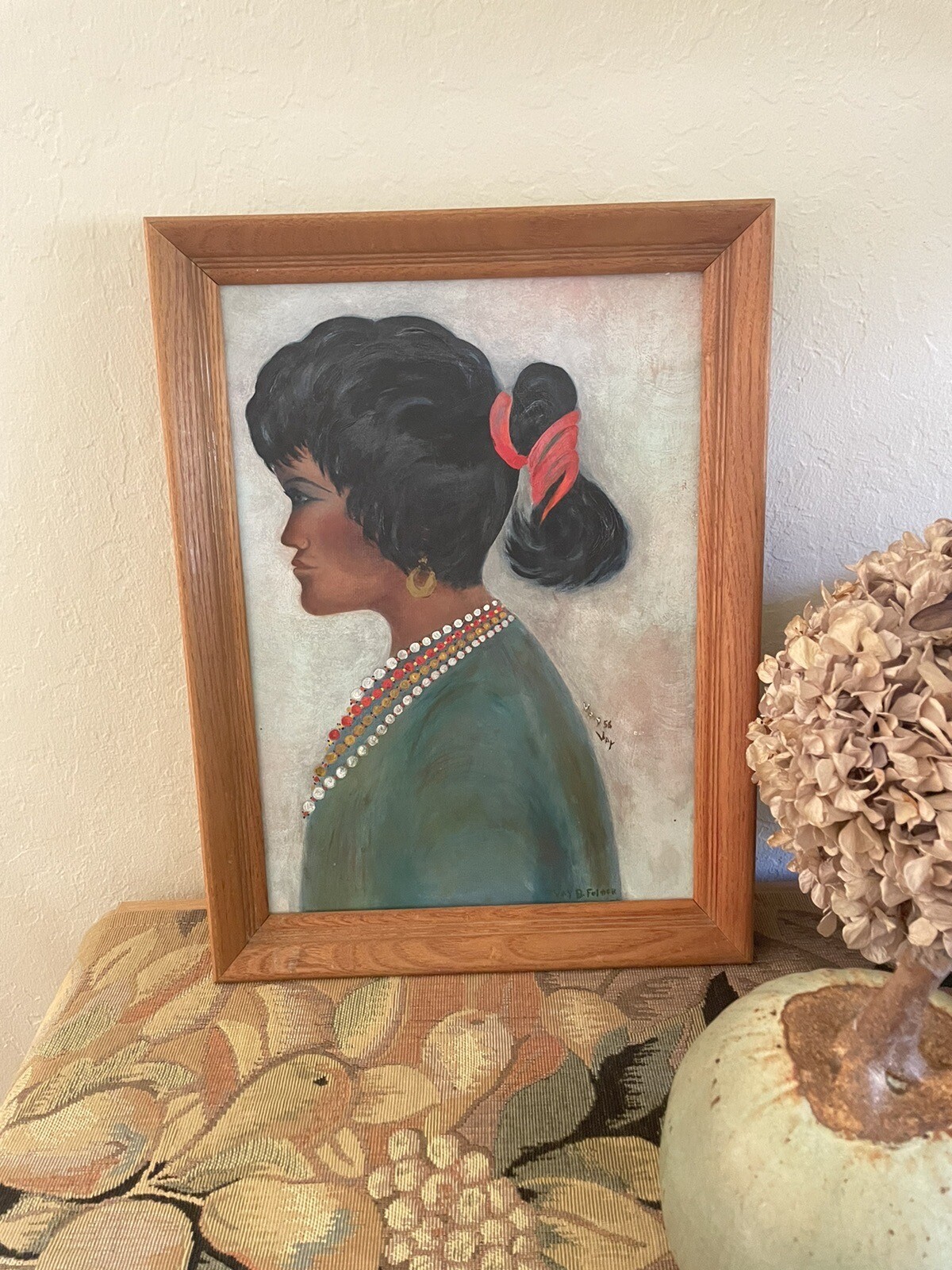 NATIVE AMERICAN INDIAN PAINTING GIRL/WOMAN PORTRAIT PAINTING SIGNED AND DATED